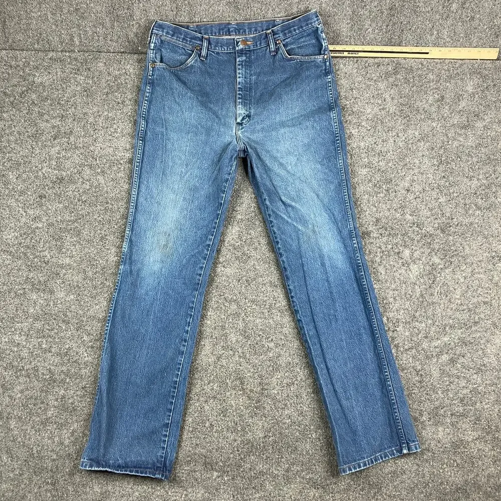 Wrangler Jeans Mens Size 38x34 Blue Denim Straight Fit‎ Classic Western 0936DEN
